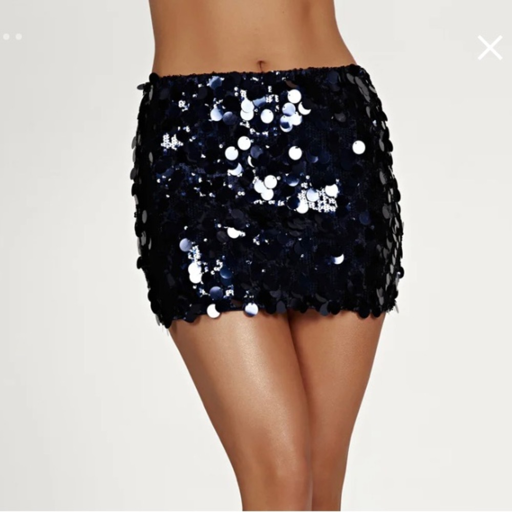 Meshki Navy Sequin Mini Skirt